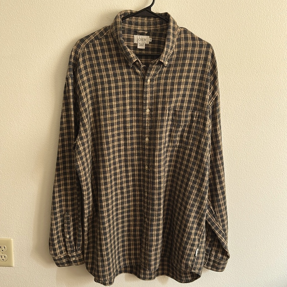 J. Crew XL Men's Brown/Tan Check Plaid Flannel Button Down Pocket Shirt